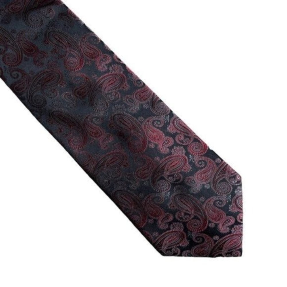Pronto Uomo Red and Black Paisley Print Silk Men's Tie